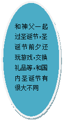 椭圆: 和神父一起过圣诞节，圣诞节前夕还玩游戏，交换礼品等，和国内圣诞节有很大不同